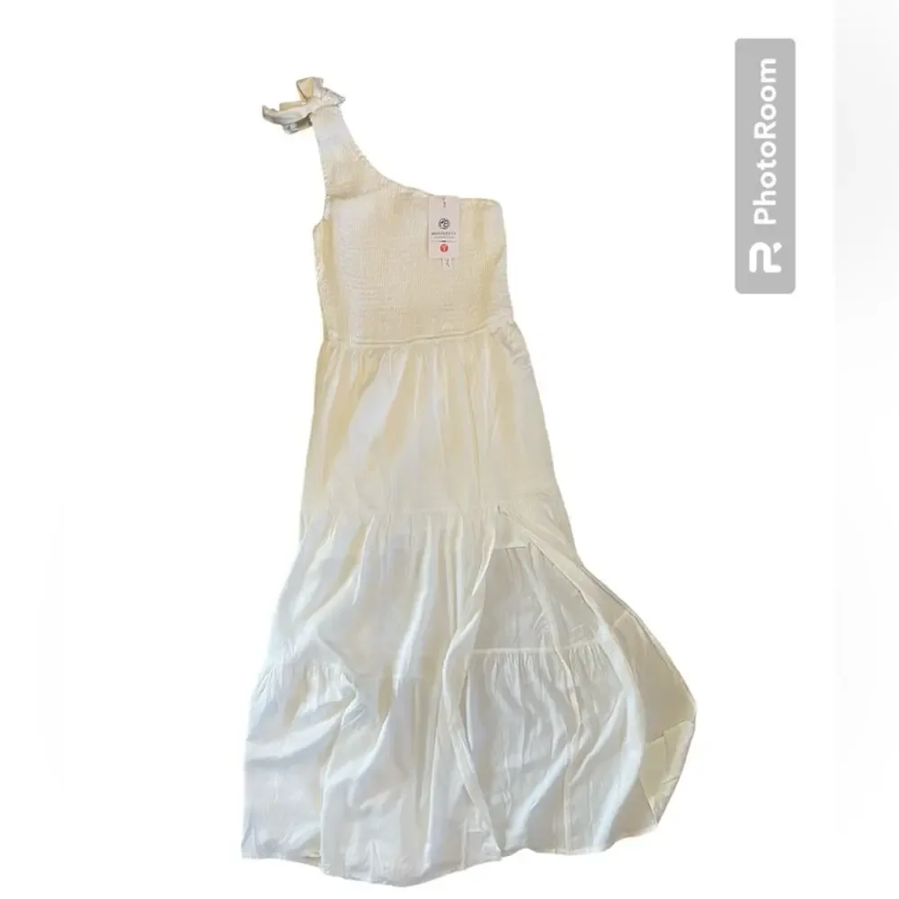 Merokeety Dress Womens Size Small NEW White Coastal Smocked Ruffle Tiered Midi - Picture 3 of 7